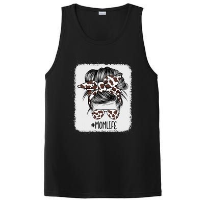 Brown Cow Print Mom Life Messy Bun Hair PosiCharge Competitor Tank