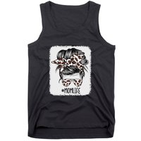 Brown Cow Print Mom Life Messy Bun Hair Tank Top