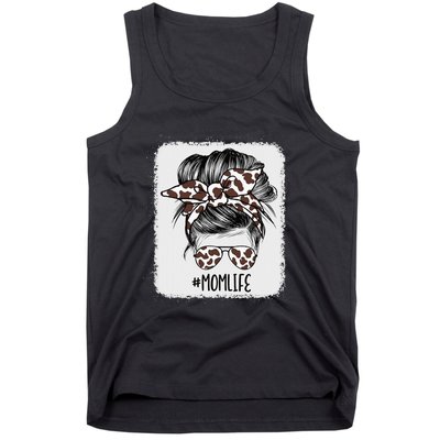 Brown Cow Print Mom Life Messy Bun Hair Tank Top