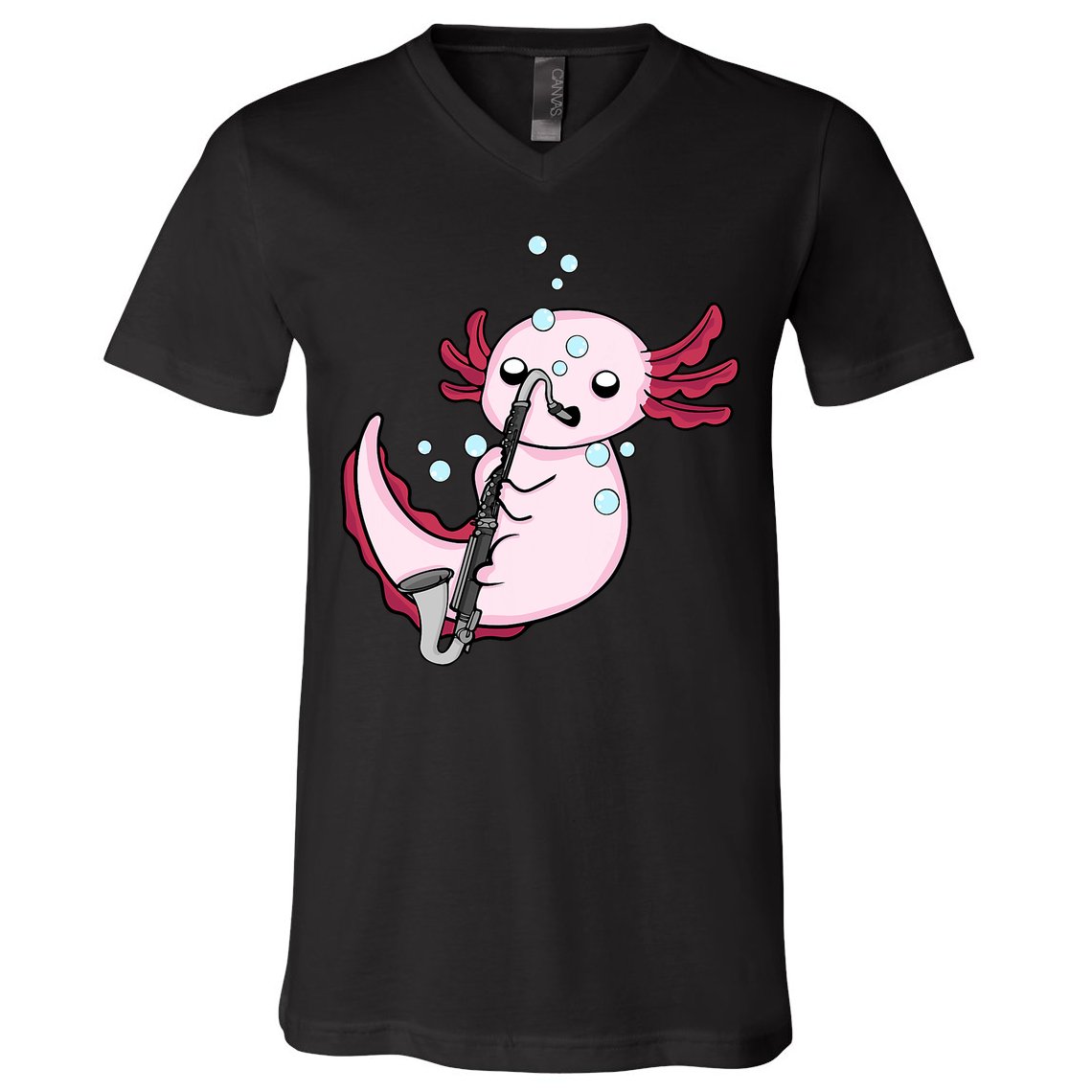 Bass Clarinet Player  Axolotl Music Lover Bass Clarinet V-Neck T-Shirt