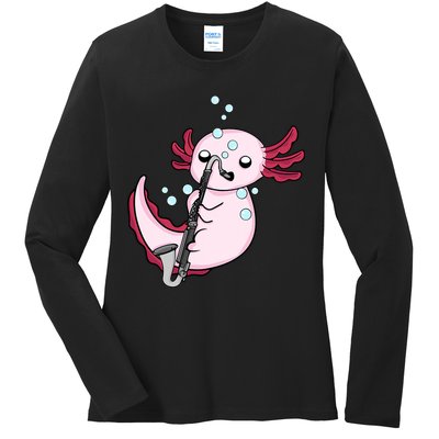 Bass Clarinet Player  Axolotl Music Lover Bass Clarinet Ladies Long Sleeve Shirt
