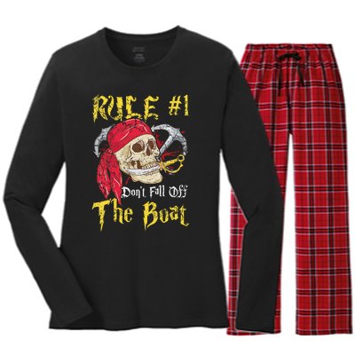 Boating Captain Pirates Funny Pirate Dont Fall Off The Boat Women's Long Sleeve Flannel Pajama Set 