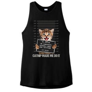 Bad Cat Prison Jail Catnip Made Me Do It Prisoner Funny Cat Gift Ladies PosiCharge Tri-Blend Wicking Tank