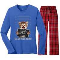 Bad Cat Prison Jail Catnip Made Me Do It Prisoner Funny Cat Gift Women's Long Sleeve Flannel Pajama Set 