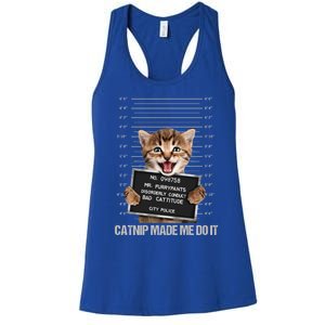 Bad Cat Prison Jail Catnip Made Me Do It Prisoner Funny Cat Gift Women's Racerback Tank