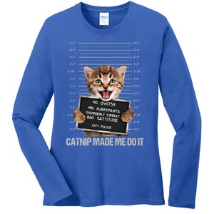 Bad Cat Prison Jail Catnip Made Me Do It Prisoner Funny Cat Gift Ladies Long Sleeve Shirt