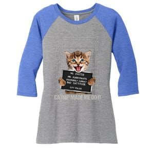 Bad Cat Prison Jail Catnip Made Me Do It Prisoner Funny Cat Gift Women's Tri-Blend 3/4-Sleeve Raglan Shirt