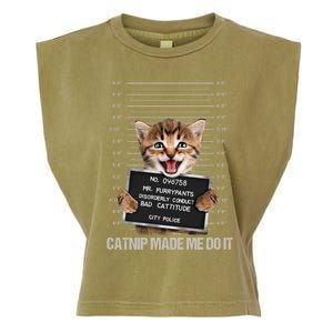 Bad Cat Prison Jail Catnip Made Me Do It Prisoner Funny Cat Gift Garment-Dyed Women's Muscle Tee