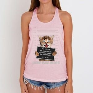 Bad Cat Prison Jail Catnip Made Me Do It Prisoner Funny Cat Gift Women's Knotted Racerback Tank