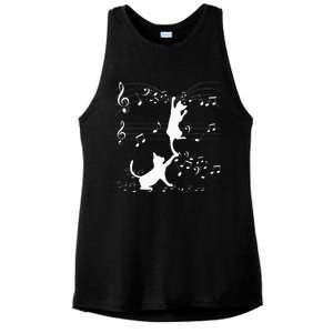 Black Cats Playing With Music Note Cat Lover Design Ladies PosiCharge Tri-Blend Wicking Tank