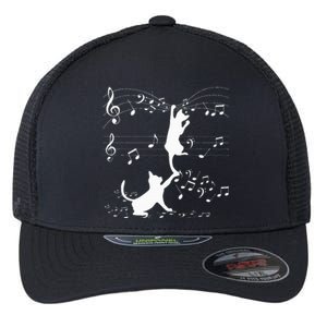 Black Cats Playing With Music Note Cat Lover Design Flexfit Unipanel Trucker Cap