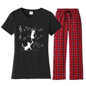 Black Cats Playing With Music Note Cat Lover Design Women's Flannel Pajama Set