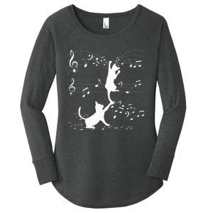 Black Cats Playing With Music Note Cat Lover Design Women's Perfect Tri Tunic Long Sleeve Shirt