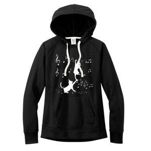 Black Cats Playing With Music Note Cat Lover Design Women's Fleece Hoodie