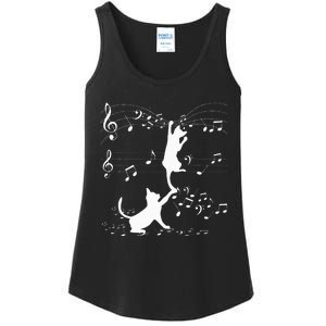 Black Cats Playing With Music Note Cat Lover Design Ladies Essential Tank