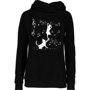 Black Cats Playing With Music Note Cat Lover Design Womens Funnel Neck Pullover Hood