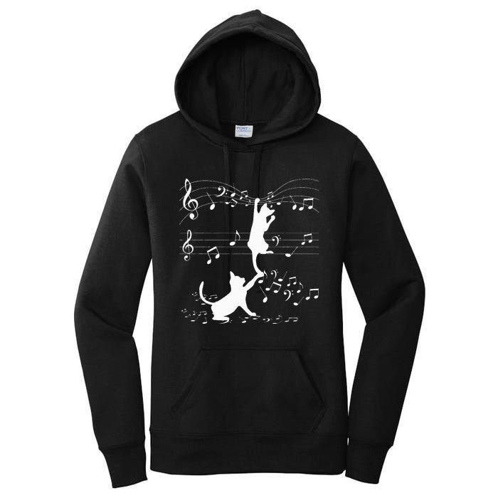 Black Cats Playing With Music Note Cat Lover Design Women's Pullover Hoodie