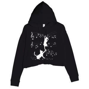 Black Cats Playing With Music Note Cat Lover Design Crop Fleece Hoodie