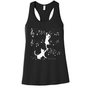 Black Cats Playing With Music Note Cat Lover Design Women's Racerback Tank