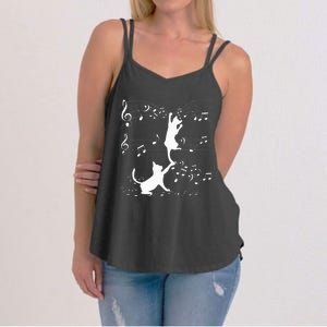 Black Cats Playing With Music Note Cat Lover Design Women's Strappy Tank