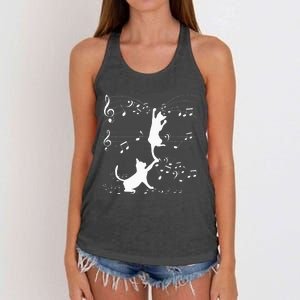 Black Cats Playing With Music Note Cat Lover Design Women's Knotted Racerback Tank