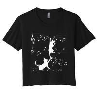 Black Cats Playing With Music Note Cat Lover Design Women's Crop Top Tee