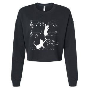 Black Cats Playing With Music Note Cat Lover Design Cropped Pullover Crew