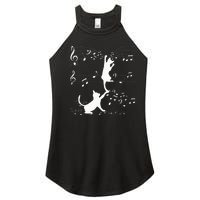 Black Cats Playing With Music Note Cat Lover Design Women's Perfect Tri Rocker Tank