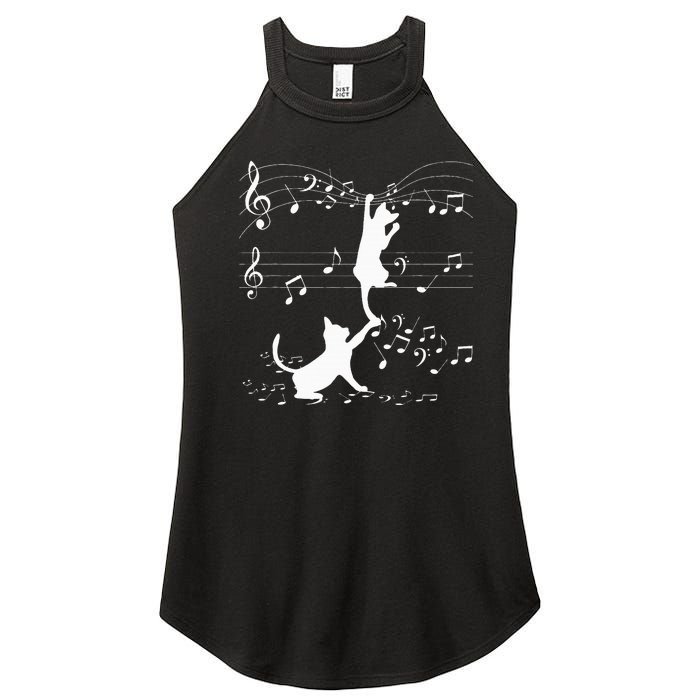 Black Cats Playing With Music Note Cat Lover Design Women's Perfect Tri Rocker Tank