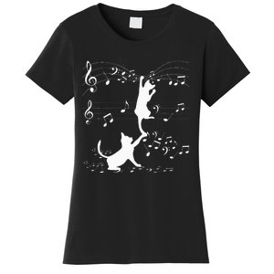 Black Cats Playing With Music Note Cat Lover Design Women's T-Shirt