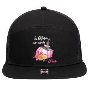 Breast Cancer Pumpkin Witch 7 Panel Mesh Trucker Snapback Hat