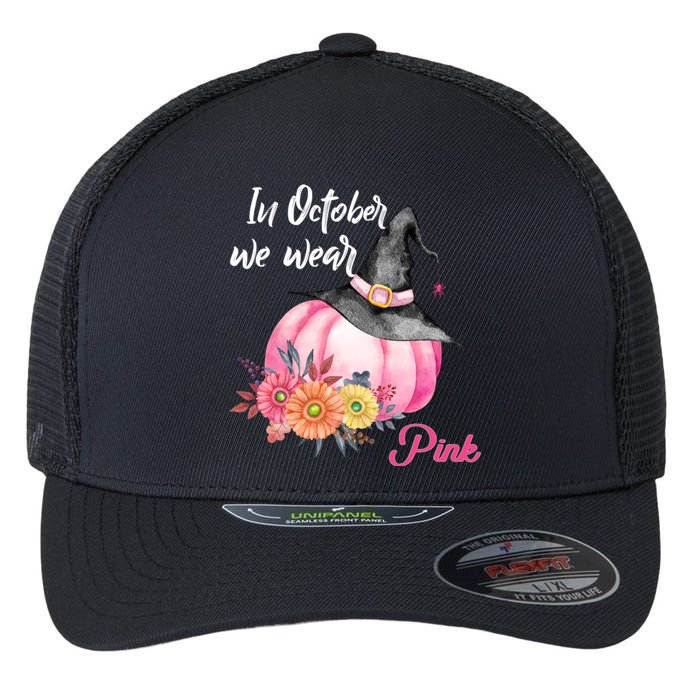 Breast Cancer Pumpkin Witch Flexfit Unipanel Trucker Cap