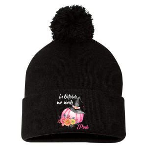 Breast Cancer Pumpkin Witch Pom Pom 12in Knit Beanie