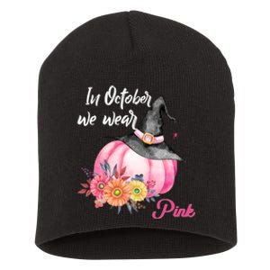 Breast Cancer Pumpkin Witch Short Acrylic Beanie