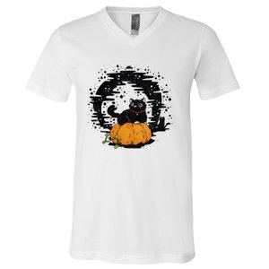 Boo Cat Pumpkin Halloween Theres Some Horrors In House Vibe Meaningful Gift V-Neck T-Shirt