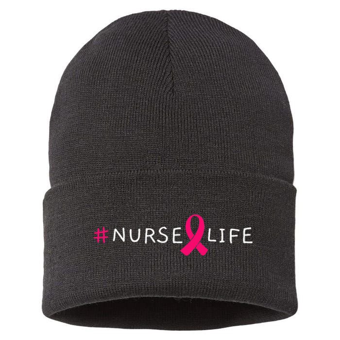 Breast Cancer Pink Awareness Ribbon Nurse Medical Worker Sustainable Knit Beanie