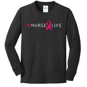 Breast Cancer Pink Awareness Ribbon Nurse Medical Worker Kids Long Sleeve Shirt