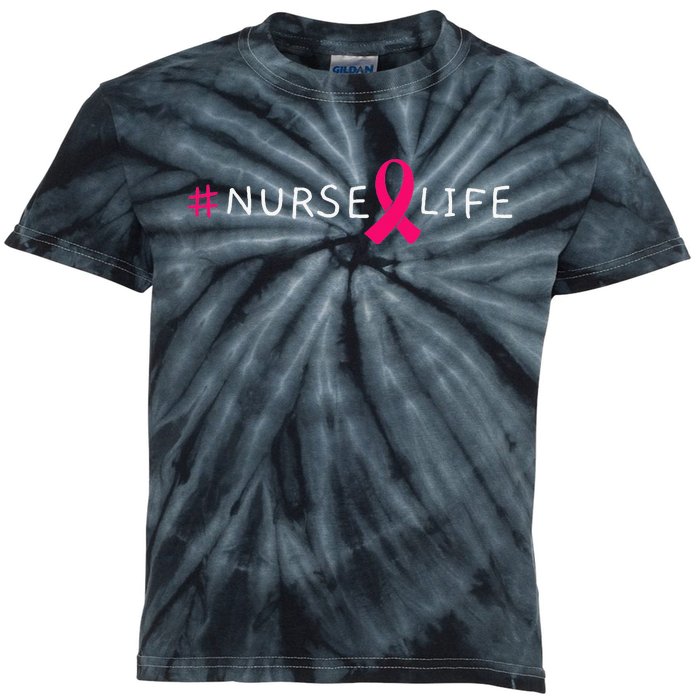 Breast Cancer Pink Awareness Ribbon Nurse Medical Worker Kids Tie-Dye T-Shirt