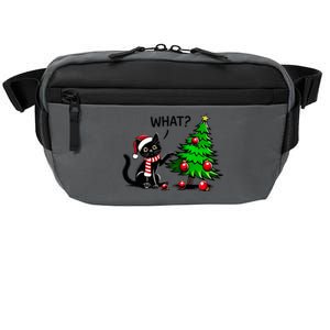 Black Cat Pushing Christmas Tree Over Cat What Xmas Crossbody Pack