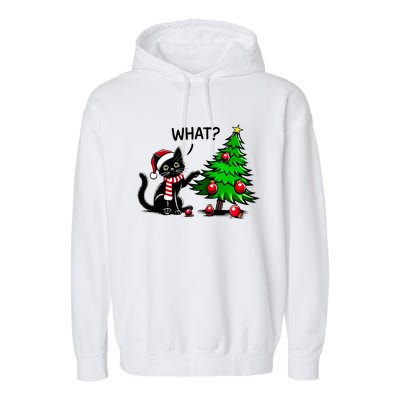 Black Cat Pushing Christmas Tree Over Cat What Xmas Garment-Dyed Fleece Hoodie