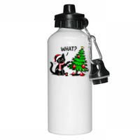 Black Cat Pushing Christmas Tree Over Cat What Xmas Aluminum Water Bottle