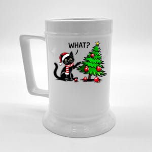 Black Cat Pushing Christmas Tree Over Cat What Xmas Beer Stein