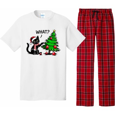 Black Cat Pushing Christmas Tree Over Cat What Xmas Pajama Set