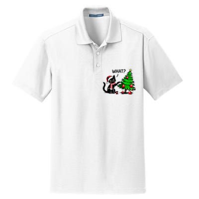 Black Cat Pushing Christmas Tree Over Cat What Xmas Dry Zone Grid Polo