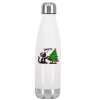 Black Cat Pushing Christmas Tree Over Cat What Xmas Stainless Steel Insulated Water Bottle