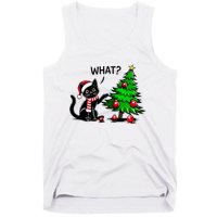 Black Cat Pushing Christmas Tree Over Cat What Xmas Tank Top