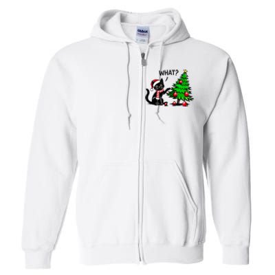 Black Cat Pushing Christmas Tree Over Cat What Xmas Full Zip Hoodie