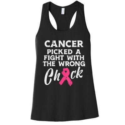 Breast Cancer Picked A Fight Wrong Chick Awareness  Women's Racerback Tank