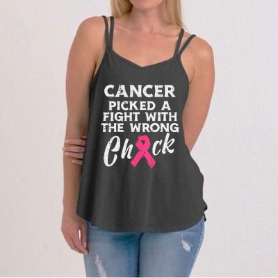 Breast Cancer Picked A Fight Wrong Chick Awareness  Women's Strappy Tank