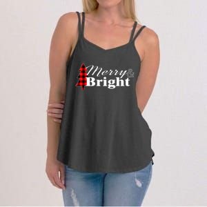 Buffalo Check Plaid Merry And Bright Christmas Holiday Women's Strappy Tank